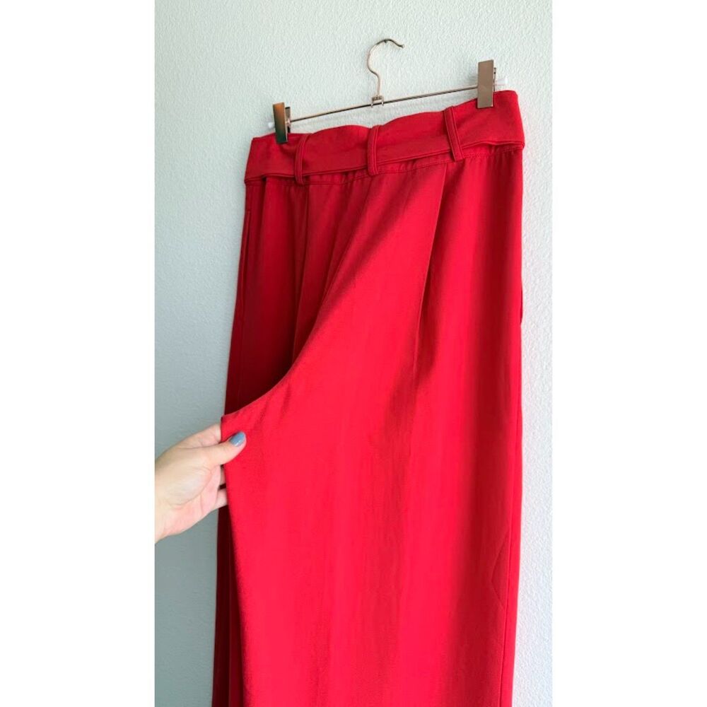 Flying Tomato Wide Leg High Rise Pleated Pants with Self Tie in Red size Medium - Picture 10 of 12